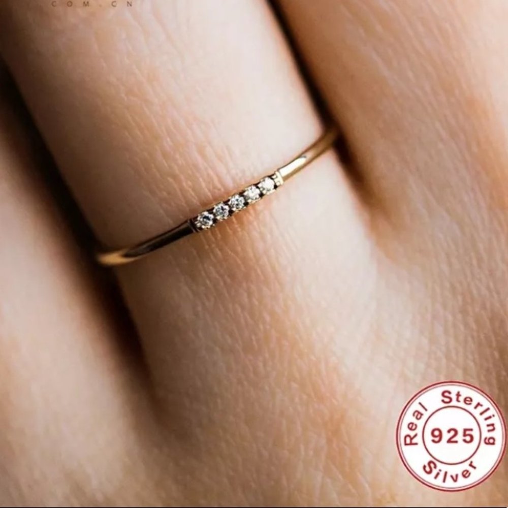 Micro Pave Zircon Crystal Thin Ring - Picture 2 of 5